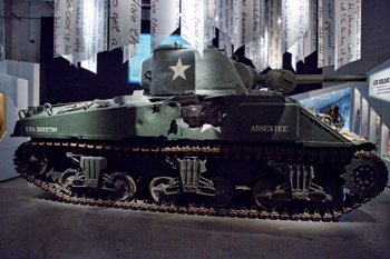 Photograph of fatally holed American tank at Bastogne War Museum.